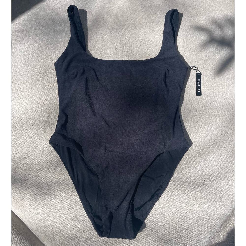 SET Active | NWT Black Baby French Terry U Bra One Piece Bathing Suit M